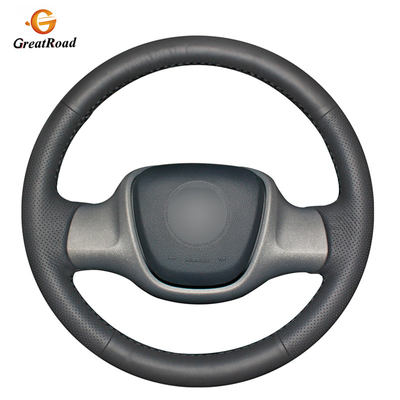 Cubierta de cuero auténtica Mano-cosida club de fans del volante del negro del coche para Smart para dos