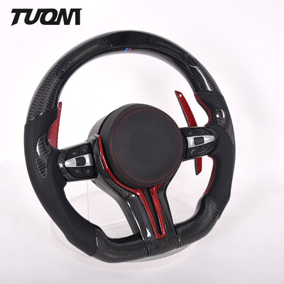 Real Carbon Fiber Sporty Carbon Fiber Steering Wheel Trim Cover With Red Carbon Leather Sticker BMW M Paddles Shift For BMW f10 f30 M3 M5