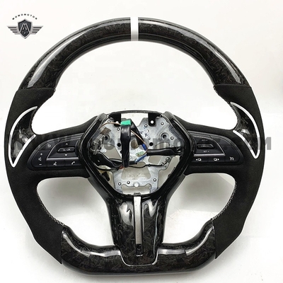 Auto Part FOR INFINITI Q60/QX60/Q30 CAR STEERING WHEEL FORGED CARBON FIBER WITH WHITE STRIPE STITCHING BLACK THUMBGRIP TRIM PARTS
